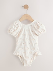 White Embriodered Puff Sleeve Swimsuit (3mths-7yrs) - Image 1 of 4