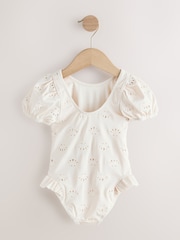 White Embriodered Puff Sleeve Swimsuit (3mths-7yrs) - Image 2 of 4