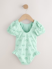 Sage Green Embroidered Puff Sleeve Swimsuit (3mths-7yrs) - Image 2 of 4