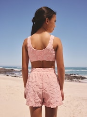 Coral Pink Towelling Shirt Crop Top And Shorts Set (3-16yrs) - Image 4 of 10