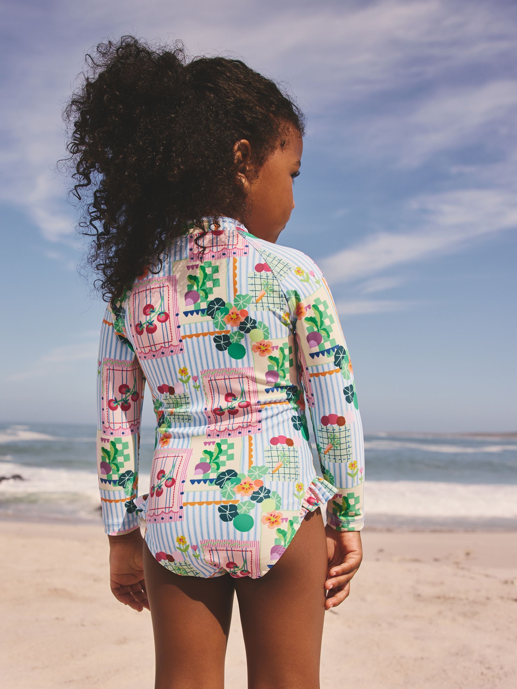 Buy Blue Stripe Vegetable Print Sunsafe Long Sleeve Swimsuit
