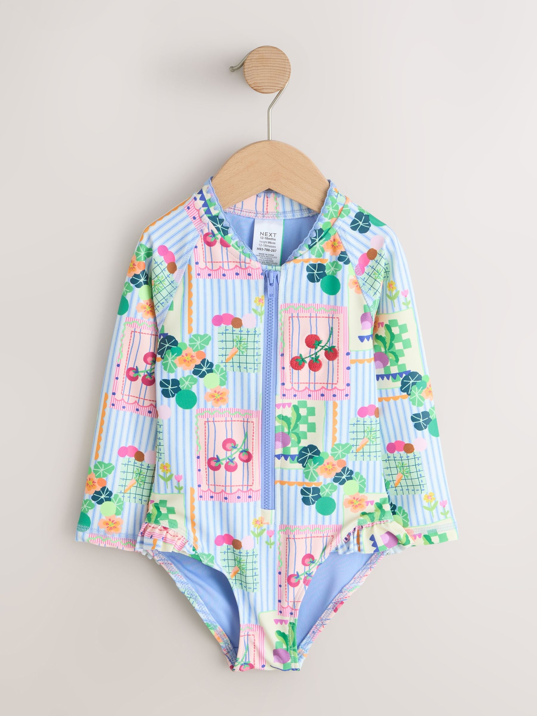 Buy Blue Stripe Vegetable Print Sunsafe Long Sleeve Swimsuit