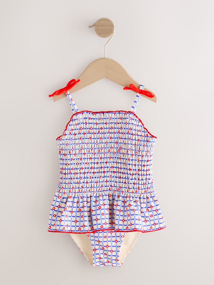 Red/Blue Check Shirred Swimsuit (3mths-10yrs) - Image 1 of 5