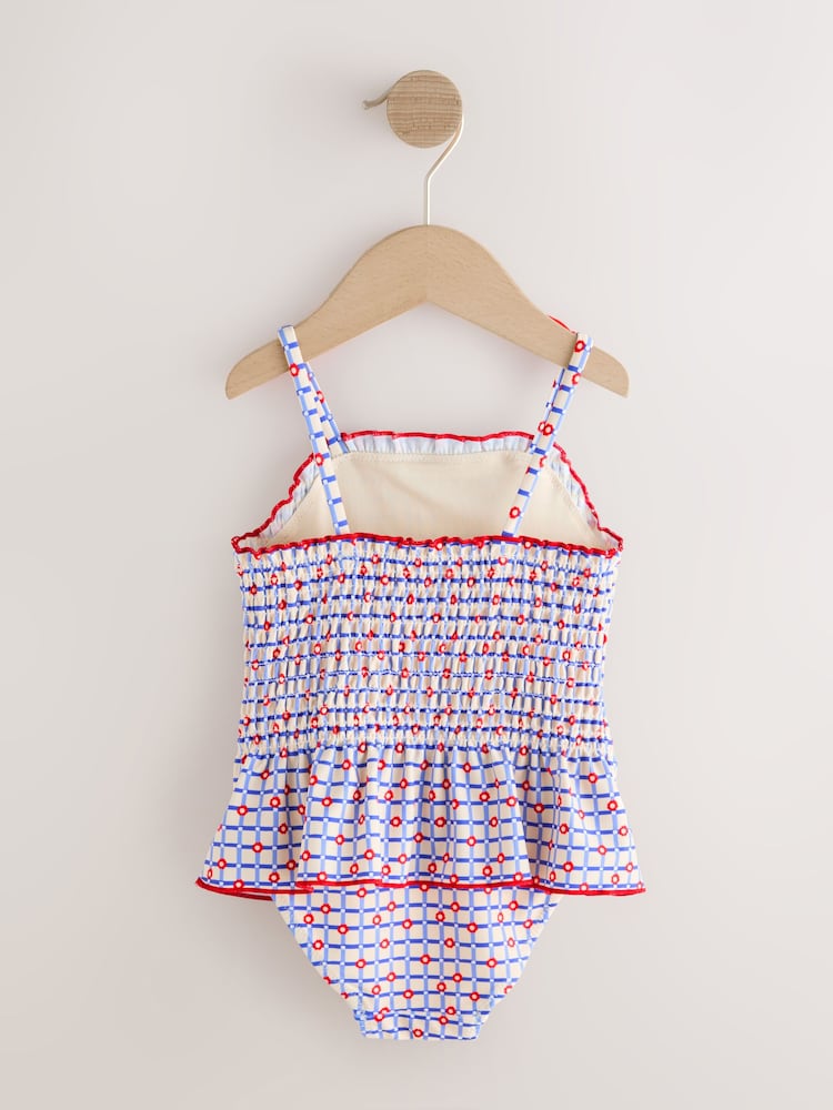 Red/Blue Check Shirred Swimsuit (3mths-10yrs) - Image 2 of 5