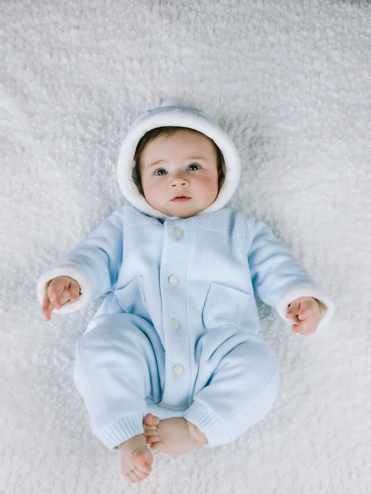 Emile Et Rose Kane Knitted Pramsuit With Pockets Fur Trim and Pom-Pom - Image 1 of 5 Emile Et Rose Kane Knitted Pramsuit With Pockets Fur Trim and Pom-Pom - Image 1 of 5