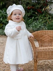 Emile Et Rose Cream Roseanna Luxurious Velour Padded Coat With Pleated Full Skirt and Beret - Image 1 of 7
