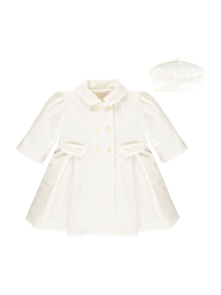 Emile Et Rose Cream Roseanna Luxurious Velour Padded Coat With Pleated Full Skirt and Beret - Image 2 of 7