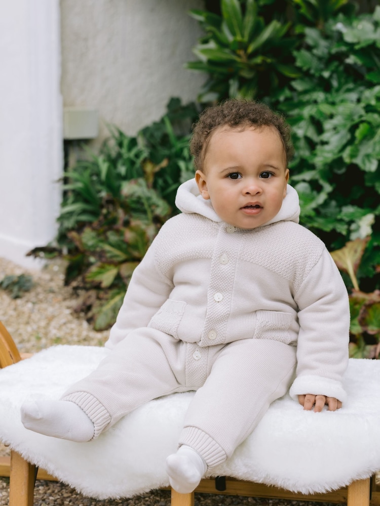 Emile Et Rose Kane Knitted Pramsuit With Pockets Fur Trim and Pom-Pom - Image 1 of 5 Emile Et Rose Kane Knitted Pramsuit With Pockets Fur Trim and Pom-Pom - Image 1 of 5