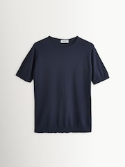 John Smedley Blue Adrian Short Sleeve Cotton Knit T-Shirt - Image 1 of 1