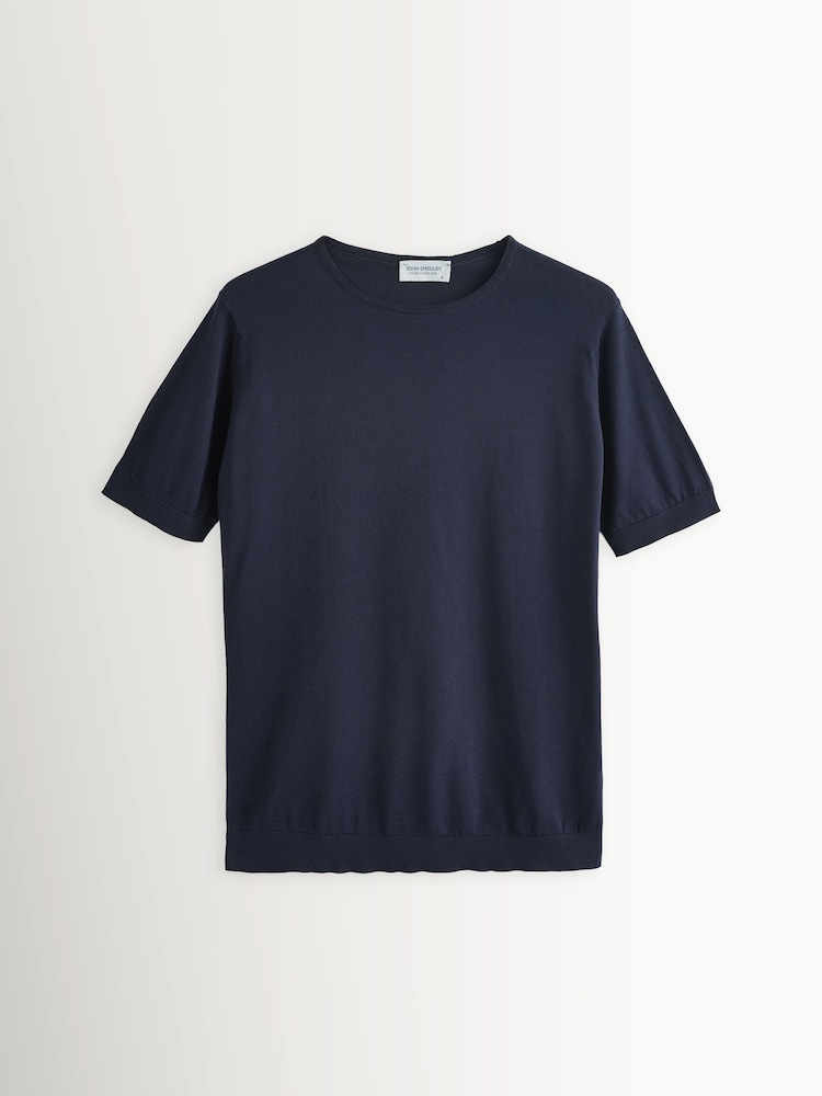 John Smedley Blue Adrian Short Sleeve Cotton Knit T-Shirt - Image 1 of 1 John Smedley Blue Adrian Short Sleeve Cotton Knit T-Shirt - Image 1 of 1