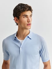 John Smedley Blue Adrian Short Sleeve Cotton Knit T-Shirt - Image 3 of 5