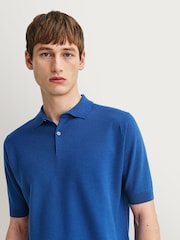 John Smedley Blue Folke Short Sleeve Cotton Knit Polo Shirt - Image 15 of 16