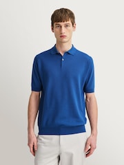 John Smedley Blue Folke Short Sleeve Cotton Knit Polo Shirt - Image 2 of 16