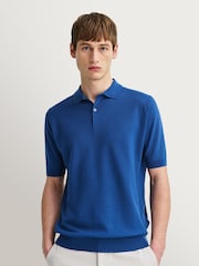 John Smedley Blue Folke Short Sleeve Cotton Knit Polo Shirt - Image 5 of 16