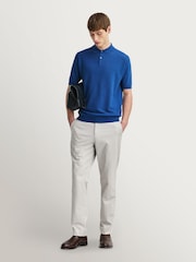 John Smedley Blue Folke Short Sleeve Cotton Knit Polo Shirt - Image 8 of 16