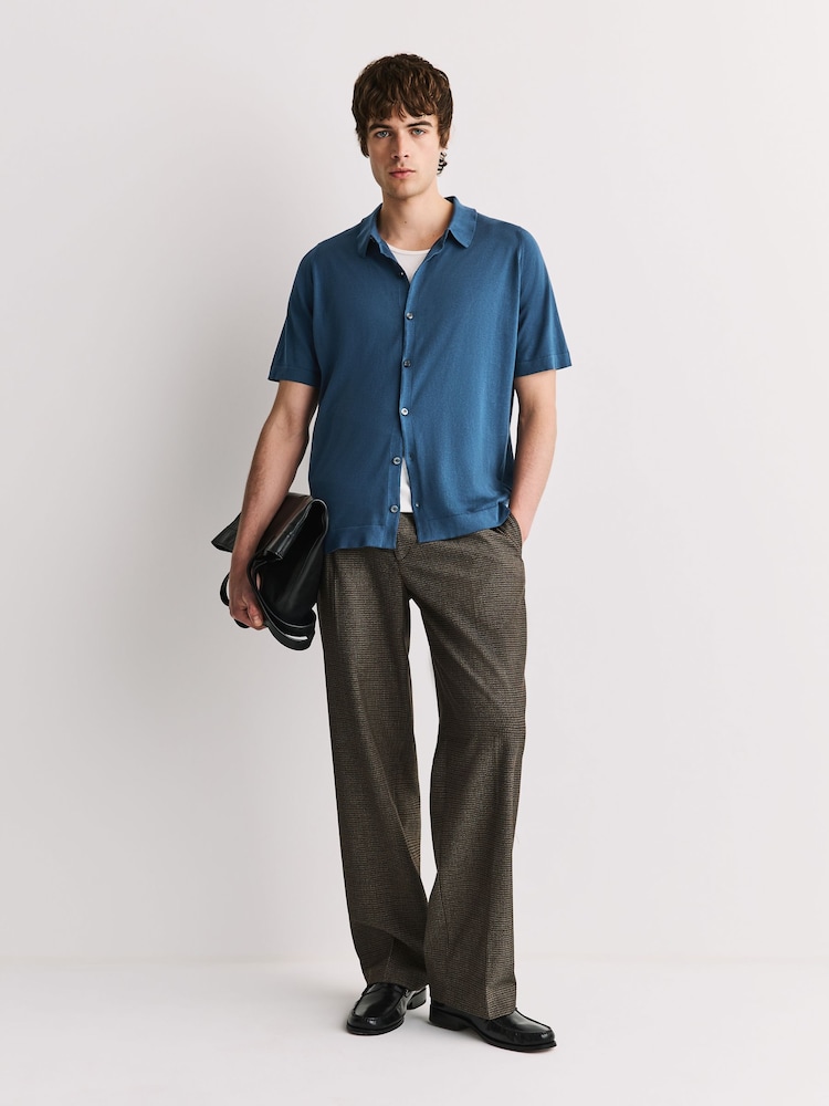 John Smedley Light Blue Folke Short Sleeve Cotton Knit Polo Shirt - Image 2 of 8