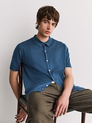 John Smedley Light Blue Folke Short Sleeve Cotton Knit Polo Shirt - Image 4 of 8