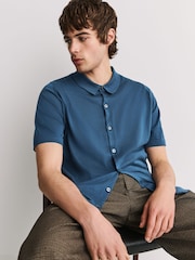 John Smedley Light Blue Folke Short Sleeve Cotton Knit Polo Shirt - Image 5 of 8