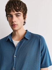 John Smedley Light Blue Folke Short Sleeve Cotton Knit Polo Shirt - Image 7 of 8