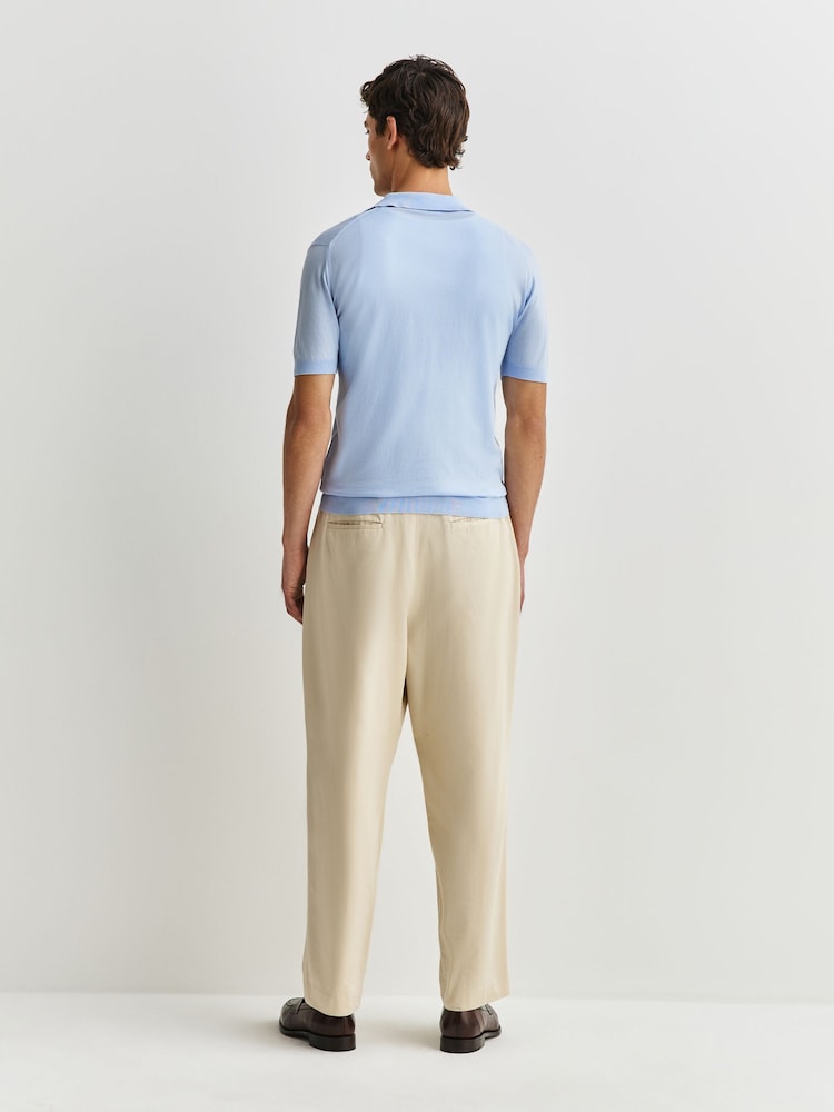 John Smedley Dew Blue Adrian Short Sleeve Cotton Knit Polo Shirt - Image 2 of 4 John Smedley Dew Blue Adrian Short Sleeve Cotton Knit Polo Shirt - Image 2 of 4