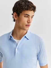 John Smedley Dew Blue Adrian Short Sleeve Cotton Knit Polo Shirt - Image 3 of 4
