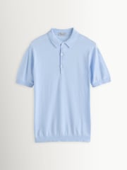 John Smedley Dew Blue Adrian Short Sleeve Cotton Knit Polo Shirt - Image 4 of 4