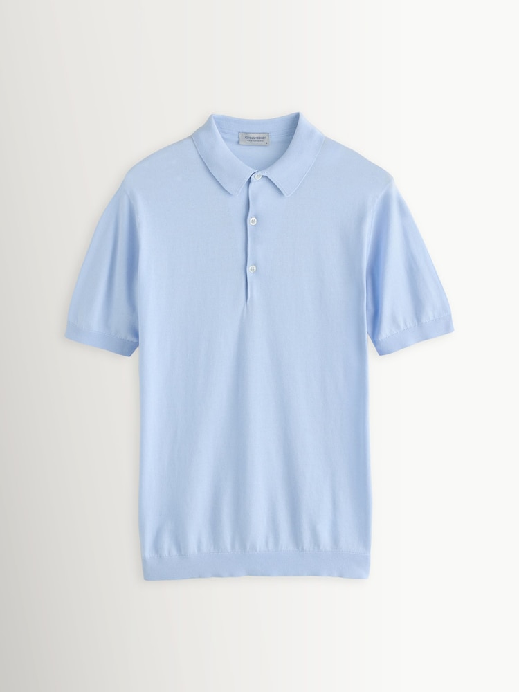 John Smedley Dew Blue Adrian Short Sleeve Cotton Knit Polo Shirt - Image 4 of 4 John Smedley Dew Blue Adrian Short Sleeve Cotton Knit Polo Shirt - Image 4 of 4
