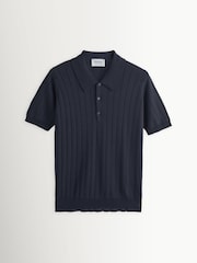 John Smedley Blue Williams Short Sleeve Rib Wool Polo Shirt - Image 7 of 7