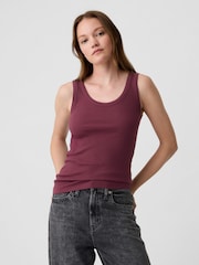 Gap Burgundy Red Soft Ribbed Sleeveless Vest Top - Image 1 of 5