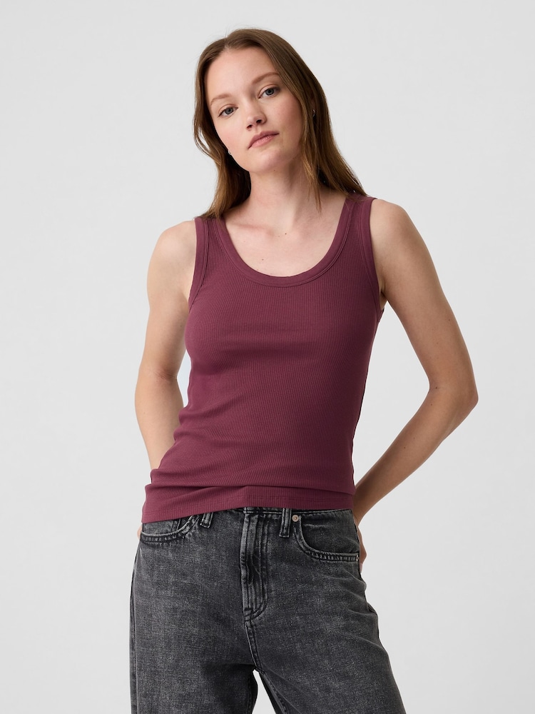 Gap Burgundy Red Soft Ribbed Sleeveless Vest Top - Image 1 of 5