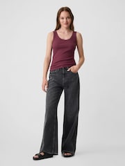 Gap Burgundy Red Soft Ribbed Sleeveless Vest Top - Image 3 of 5