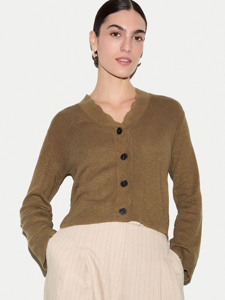 그린 - 직소 코튼 스캘럽 가디건 - 6의 이미지 1