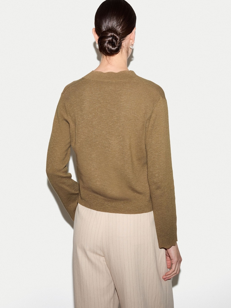 그린 - 직소 코튼 스캘럽 가디건 - 6의 이미지 2