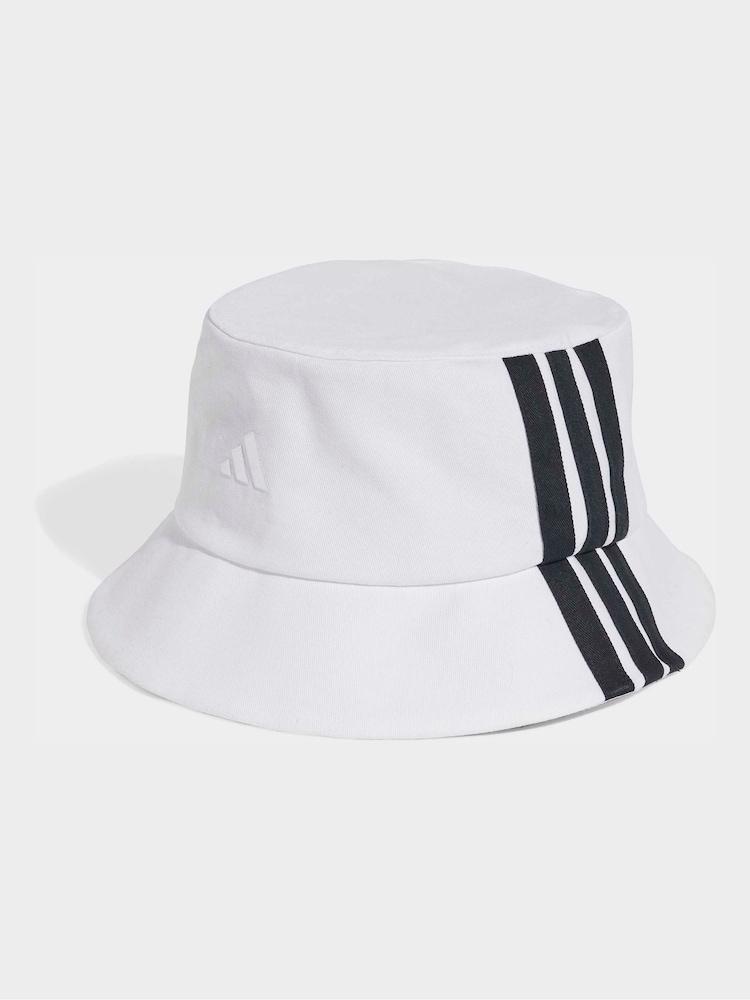 adidas White/Black 3 Stripe Bucket Hat - Image 1 of 4 adidas White/Black 3 Stripe Bucket Hat - Image 1 of 4