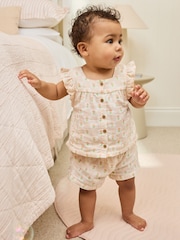 Ecru Pink Floral Woven Baby Top and Shorts 2 Piece set (0mths-2yrs) - Image 1 of 12