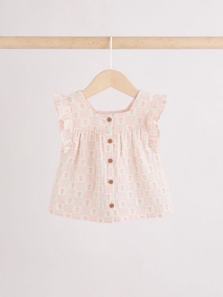 Ecru Pink Floral Woven Baby Top and Shorts 2 Piece set (0mths-2yrs) - Image 2 of 12