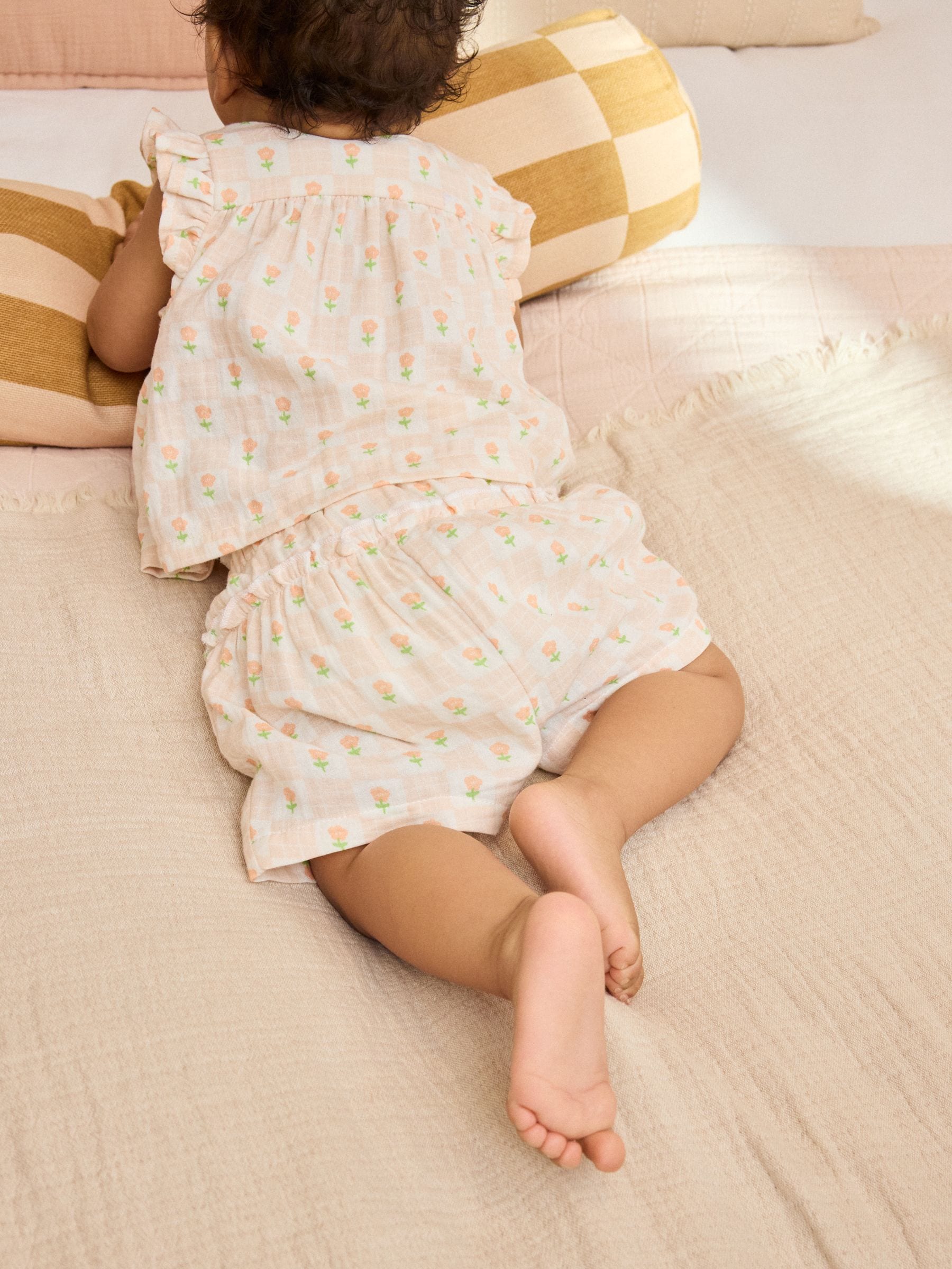 ♡BABY♡ Buy Ecru Pink Floral Woven Baby Top and Shorts Set 2 Piece (0mths