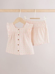 Ecru Pink Floral Woven Baby Top and Shorts 2 Piece set (0mths-2yrs) - Image 4 of 12
