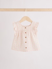 Ecru Pink Floral Woven Baby Top and Shorts 2 Piece set (0mths-2yrs) - Image 5 of 12