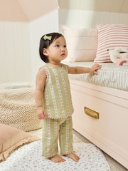 Green Floral Stripe Baby Woven Top and Trousers Set 2 Piece (0mths-2yrs) - Image 1 of 3