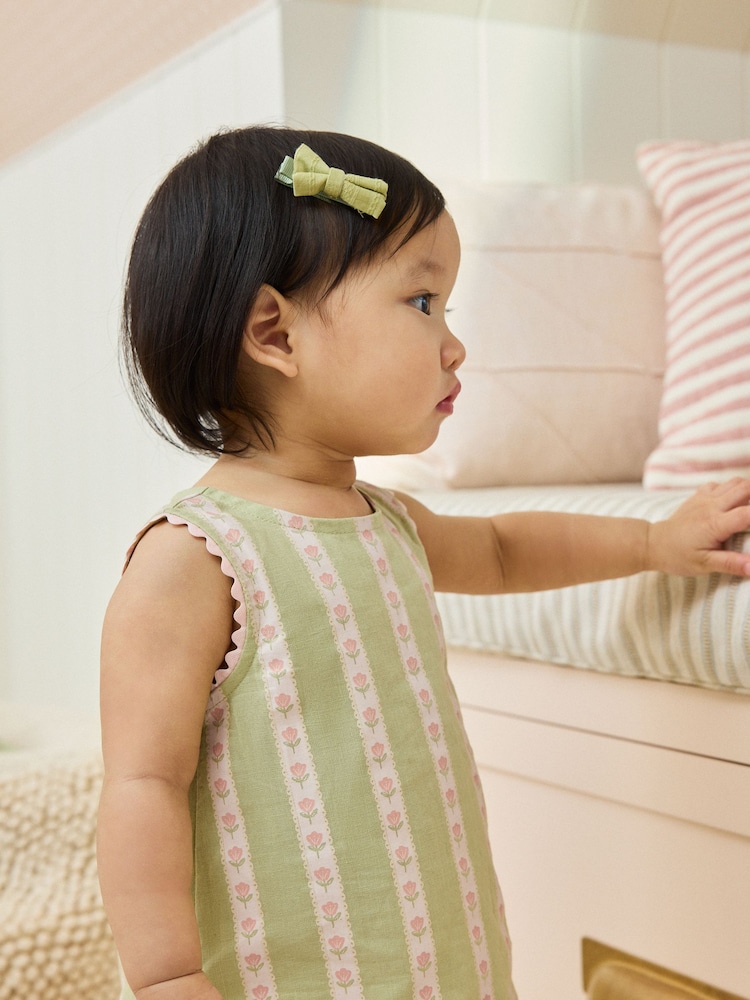 Green Floral Stripe Baby Woven Top and Trousers Set 2 Piece (0mths-2yrs) - Image 2 of 3 Green Floral Stripe Baby Woven Top and Trousers Set 2 Piece (0mths-2yrs) - Image 2 of 3