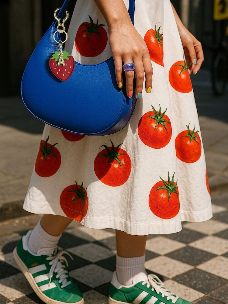 Jonnys Sister Personalised Faux Leather Strawberry Bag Accessory with a Letter Charm - Image 1 of 4