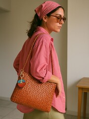 Jonnys Sister Personalised Leather Bag Accessory with a Letter Charm - Image 3 of 4