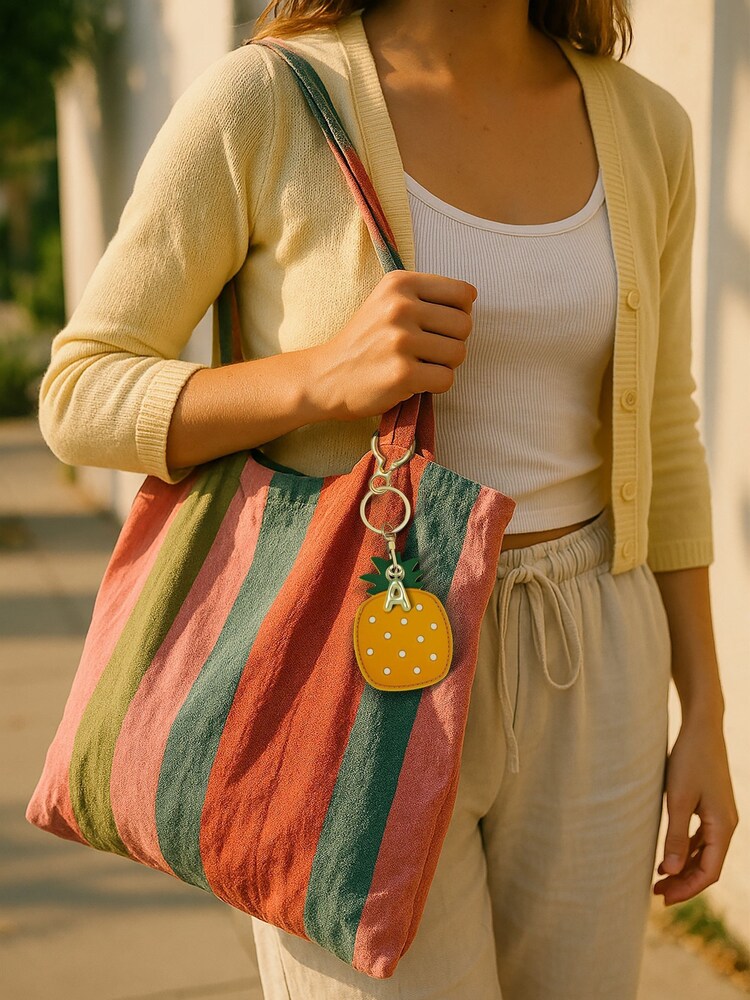 Jonnys Sister Personalised Faux Leather Pineapple Bag Accessory with a Letter Charm - Image 2 of 4