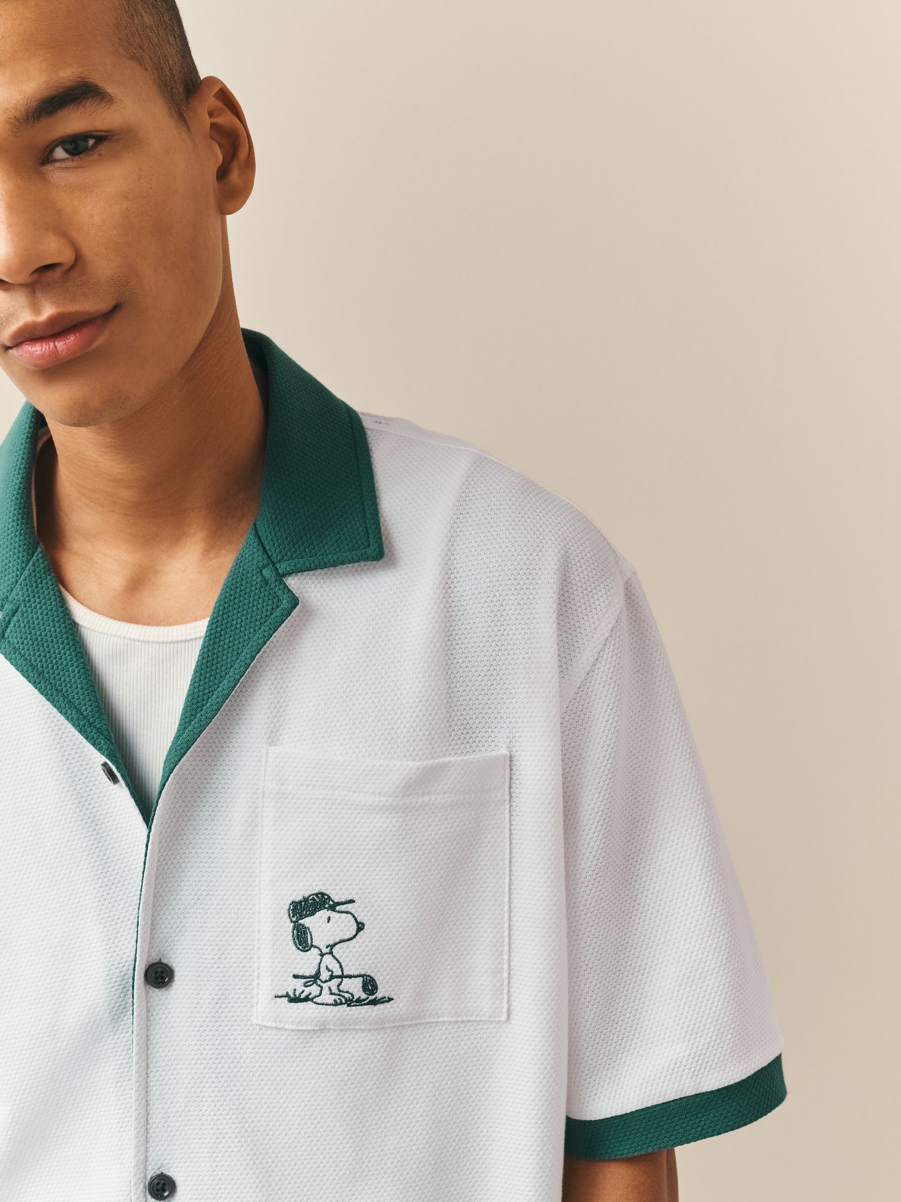 Buy White/Green Jersey Golf Snoopy Short Sleeve Shirt from Next