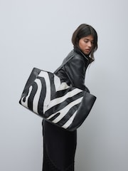 Zebra Leather Pannel Shoulder Bag - Image 1 of 5