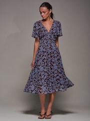 Jolie Moi Blue Chiffon Tie Back Detail Midi Dress - Image 1 of 6