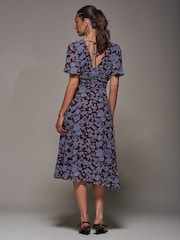 Jolie Moi Blue Chiffon Tie Back Detail Midi Dress - Image 2 of 6