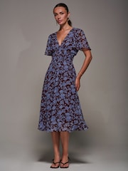 Jolie Moi Blue Chiffon Tie Back Detail Midi Dress - Image 3 of 6