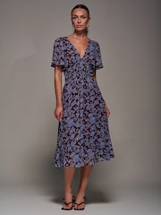 Jolie Moi Blue Chiffon Tie Back Detail Midi Dress - Image 4 of 6